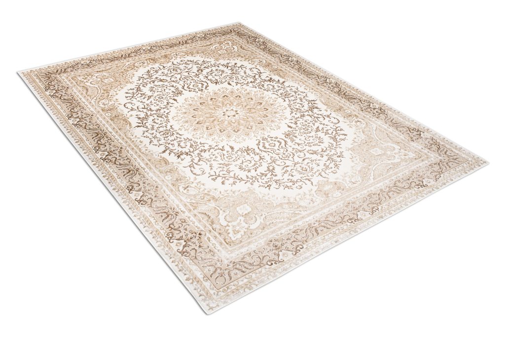 Tappeto Hera Crema Marrone Tradizionale Rosetta Effetto 3D