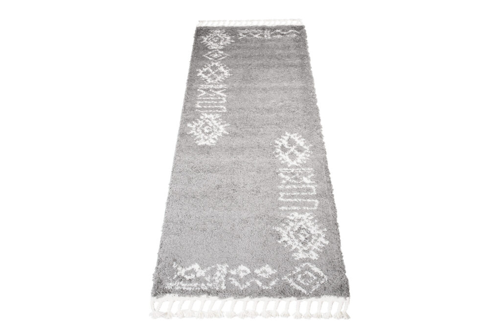 Tappeto Passatoia Boho con Frange Grigio Etnico Shaggy