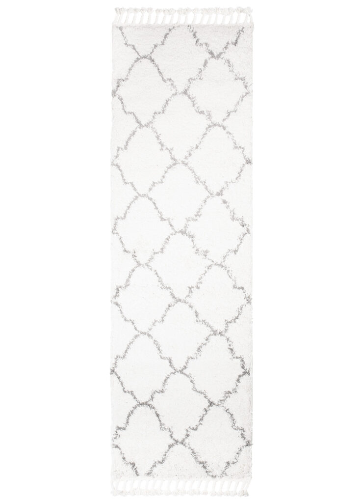 Tappeto Passatoia Boho con Frange Crema Marocchino Trifoglio