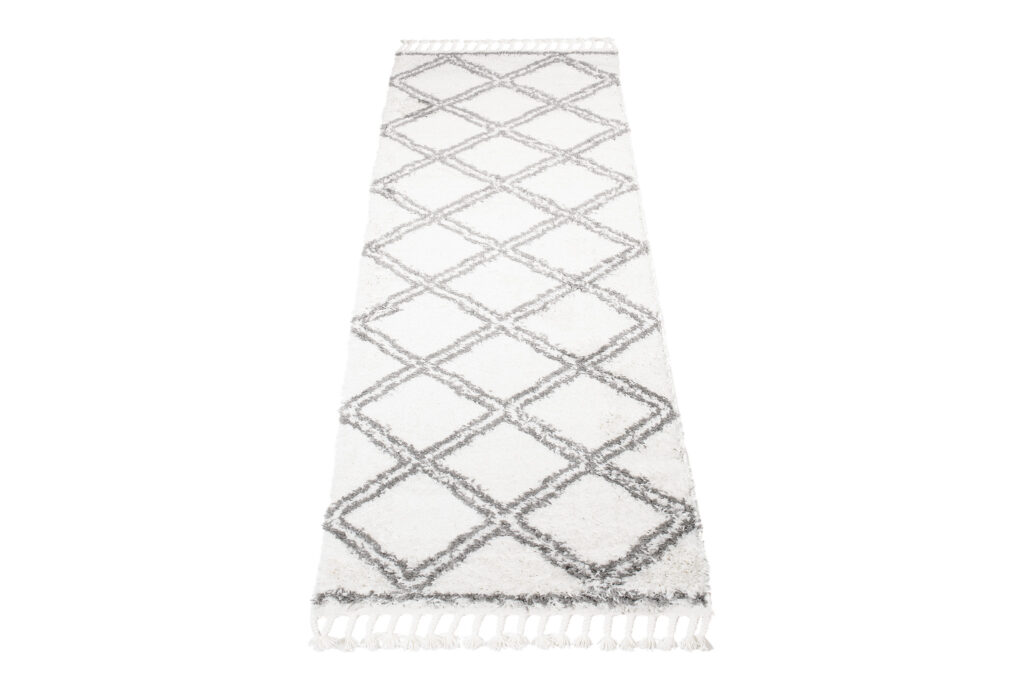 Tappeto Passatoia Boho con Frange Crema a Scachi Shaggy