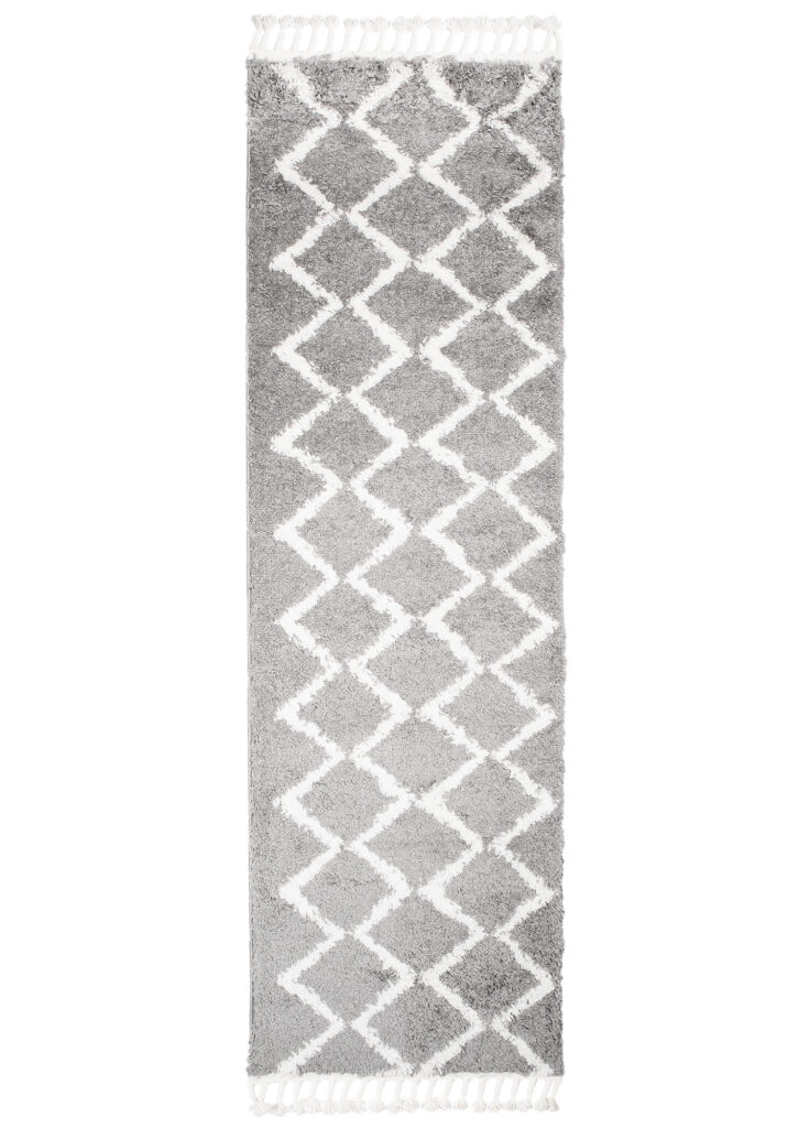 Tappeto Passatoia Boho con Frange Grigio ZigZag Shaggy
