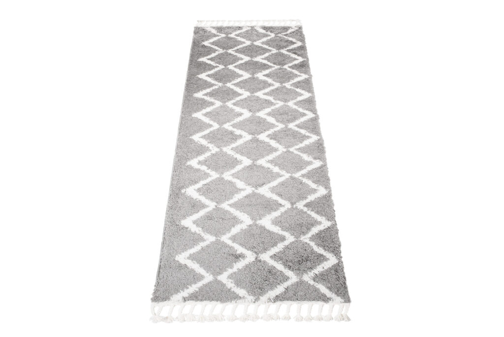 Tappeto Passatoia Boho con Frange Grigio ZigZag Shaggy