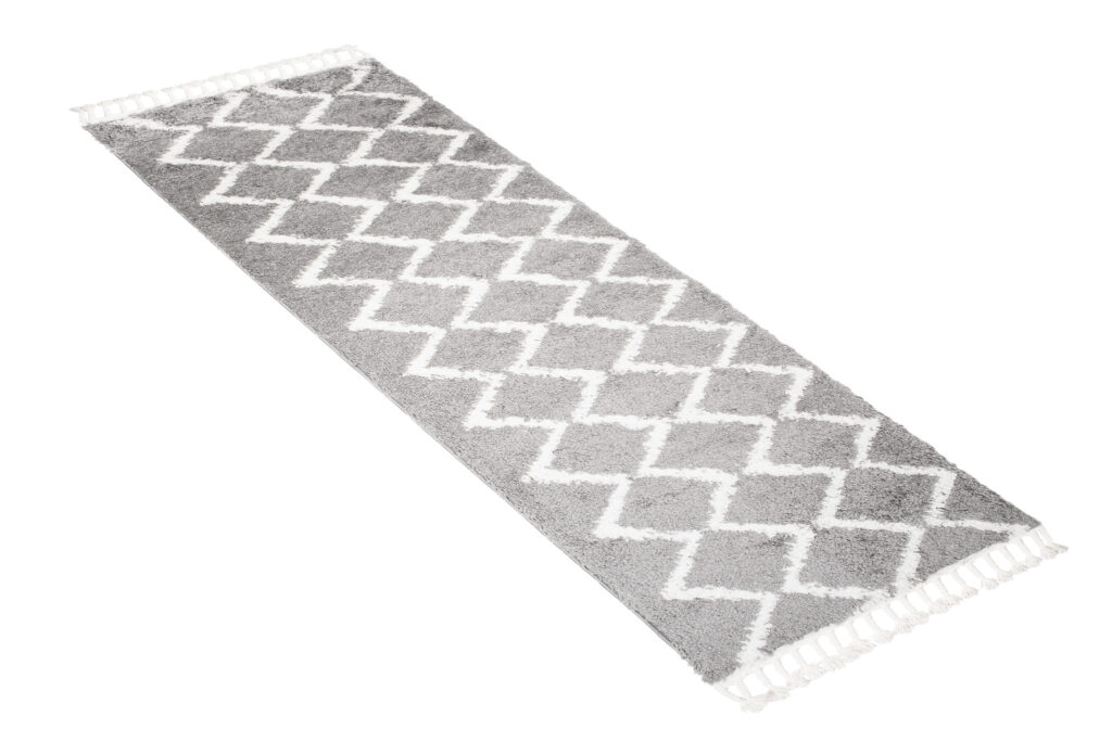 Tappeto Passatoia Boho con Frange Grigio ZigZag Shaggy