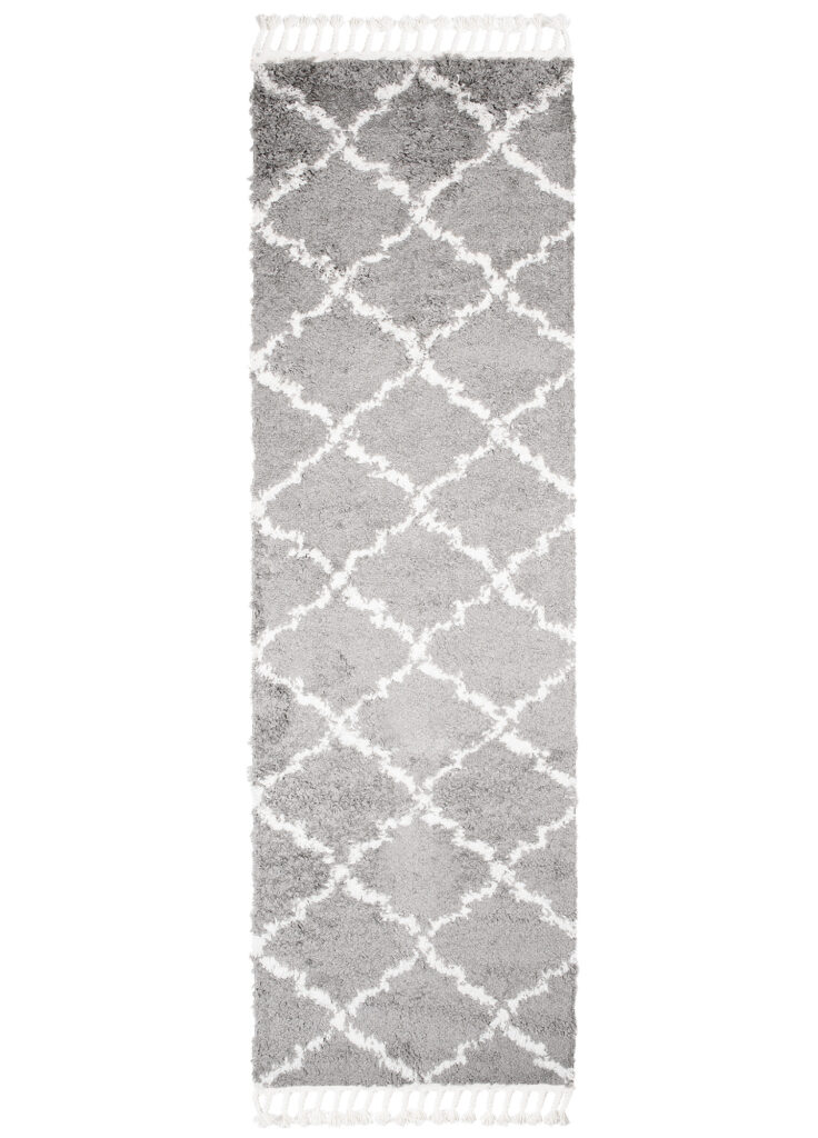 Tappeto Passatoia Boho con Frange Grigio Trellis Shaggy