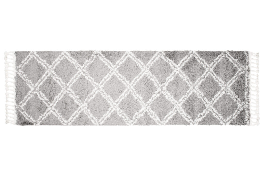 Tappeto Passatoia Boho con Frange Grigio a Scacchi Shaggy