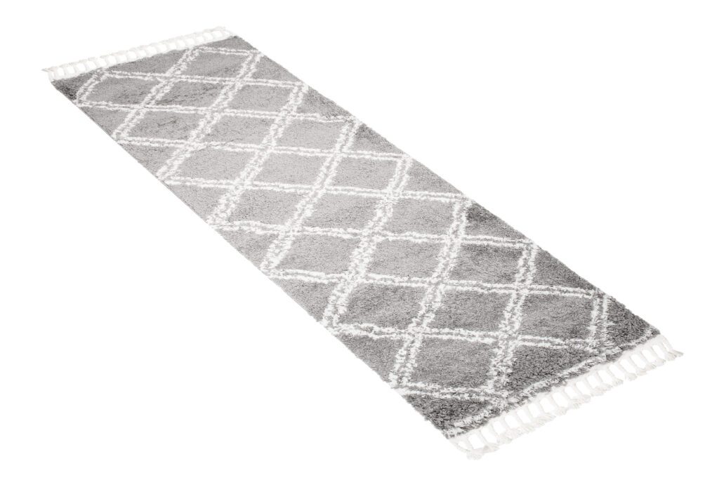 Tappeto Passatoia Boho con Frange Grigio a Scacchi Shaggy