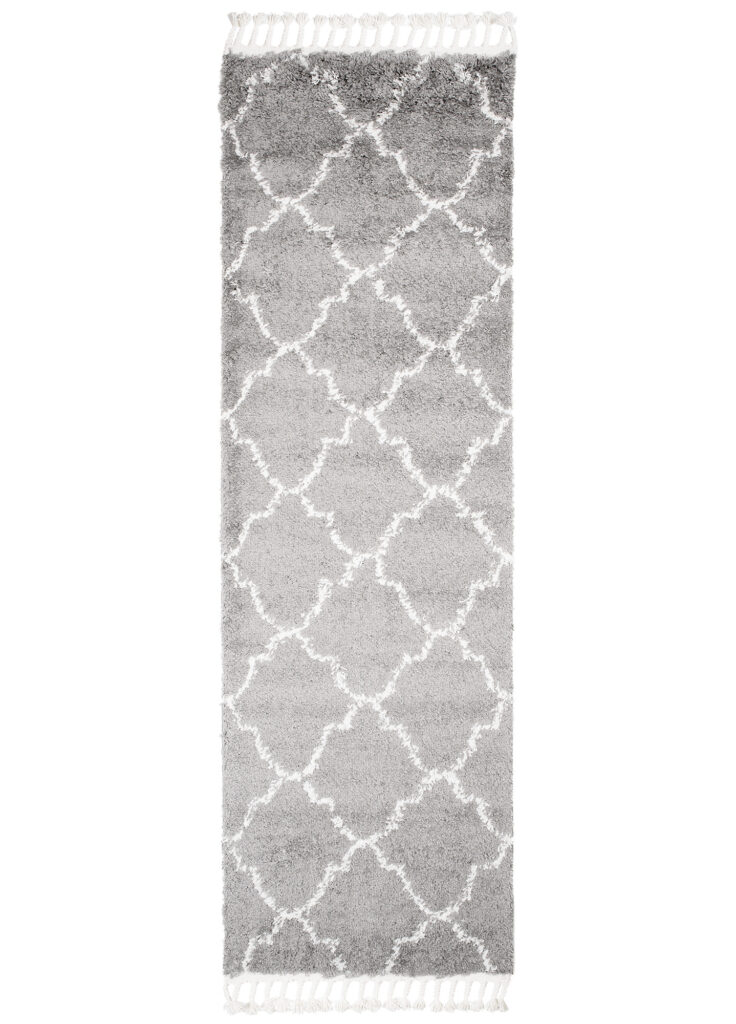 Tappeto Passatoia Boho con Frange Grigio Marocchino Trifoglio