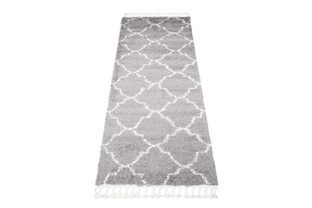 Tappeto Passatoia Boho con Frange Grigio Marocchino Trifoglio