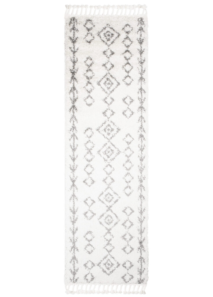 Tappeto Passatoia Boho con Frange Crema Geometrico Shaggy