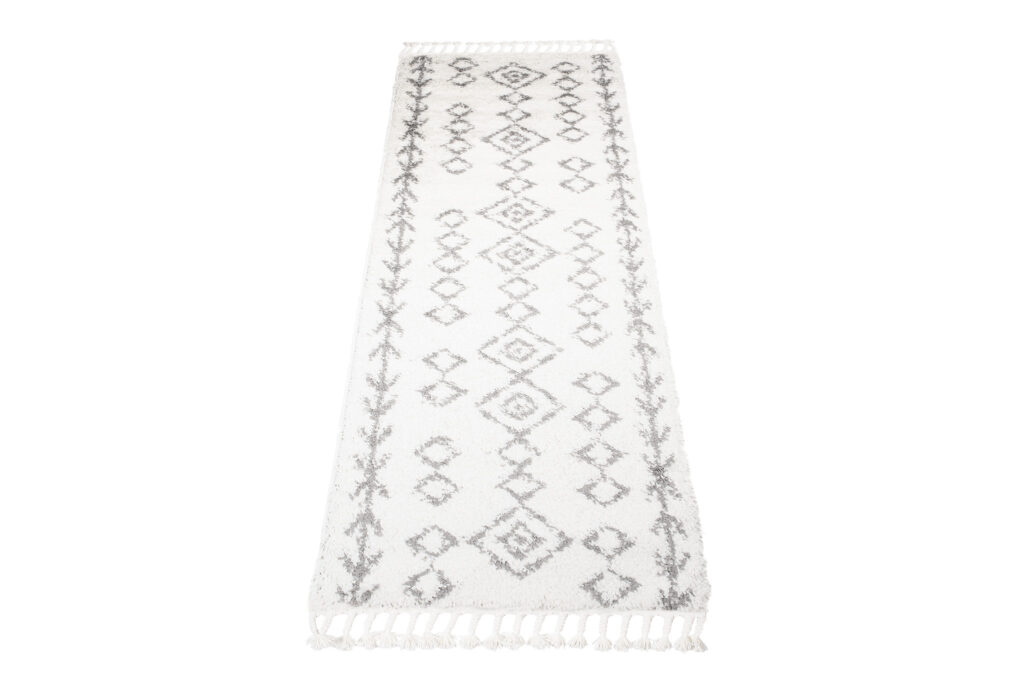 Tappeto Passatoia Boho con Frange Crema Geometrico Shaggy