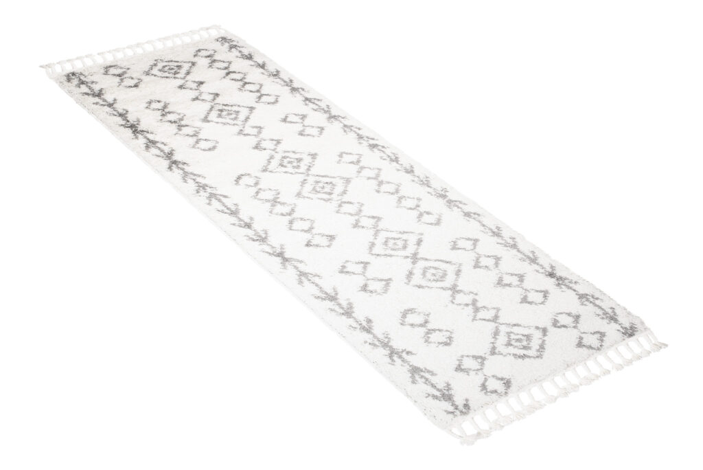Tappeto Passatoia Boho con Frange Crema Geometrico Shaggy