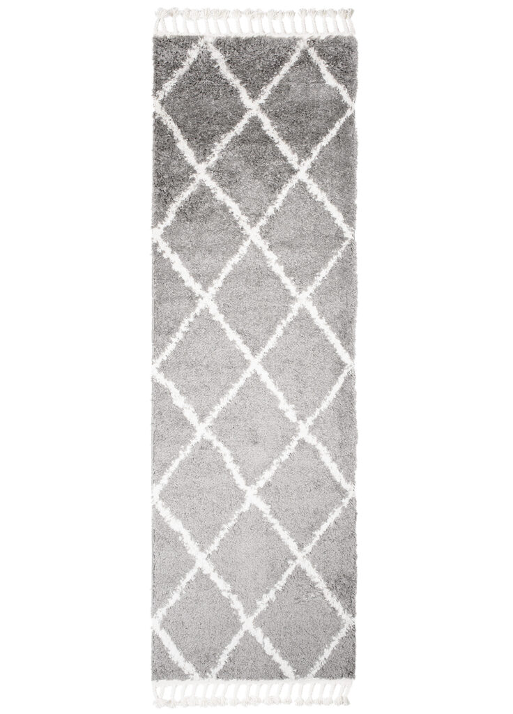 Tappeto Passatoia Boho con Frange Grigio Rombi Shaggy