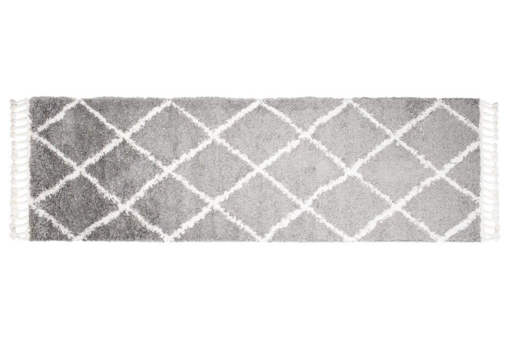 Tappeto Passatoia Boho con Frange Grigio Rombi Shaggy