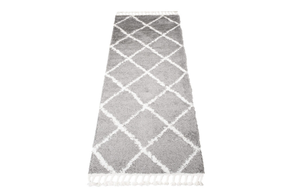 Tappeto Passatoia Boho con Frange Grigio Rombi Shaggy