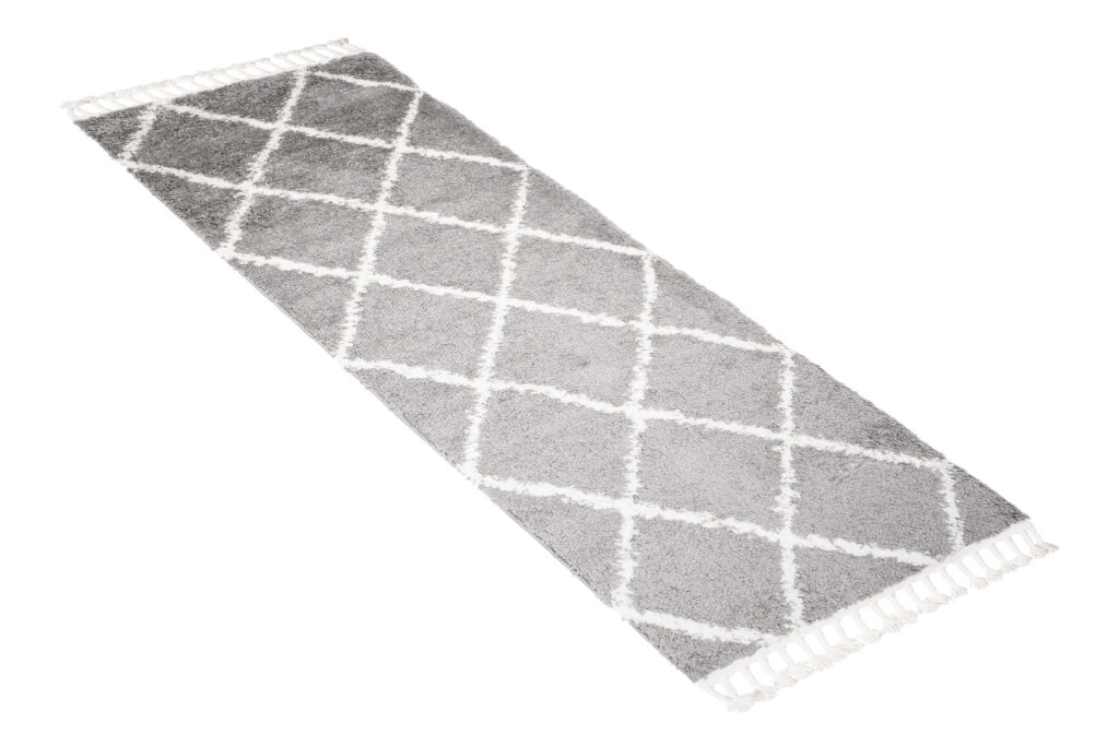 Tappeto Passatoia Boho con Frange Grigio Rombi Shaggy