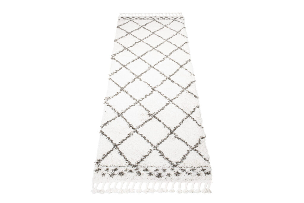 Tappeto Passatoia Boho con Frange Crema a Scachi a Pois Shaggy
