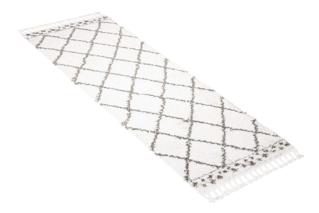 Tappeto Passatoia Boho con Frange Crema a Scachi a Pois Shaggy