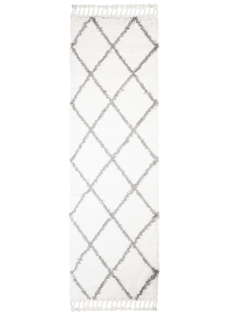 Tappeto Passatoia Boho con Frange Crema Rombi Shaggy