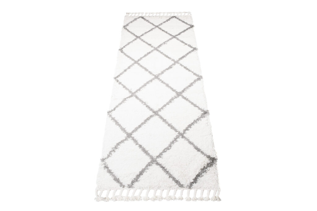 Tappeto Passatoia Boho con Frange Crema Rombi Shaggy