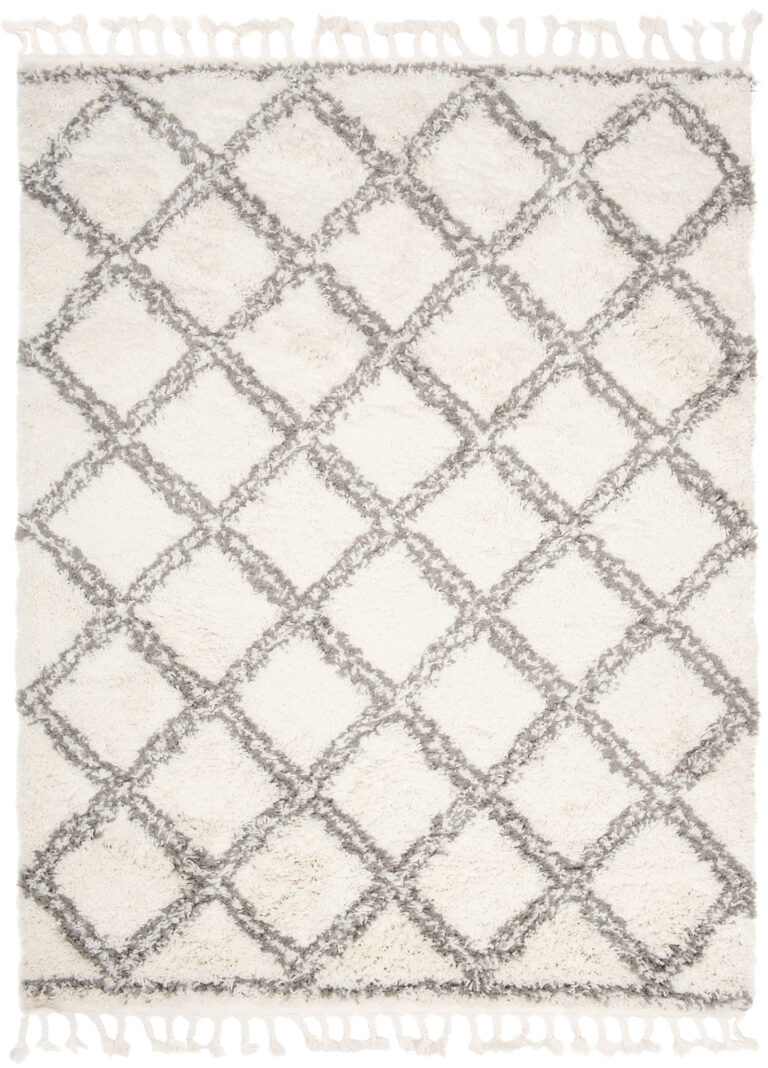 Tappeto Boho con Frange Crema a Scacchiera Shaggy