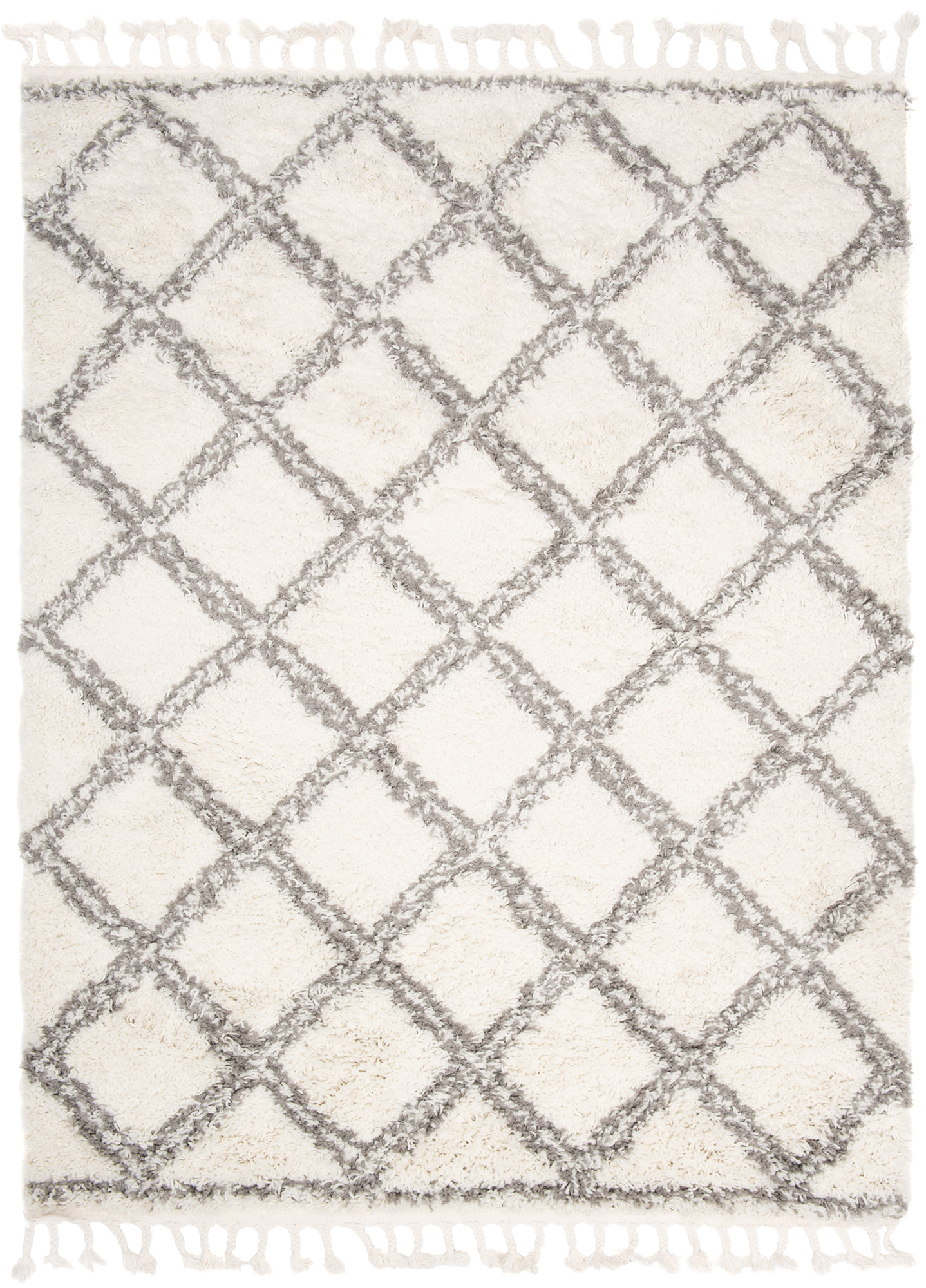 Tappeto Boho con Frange Crema a Scacchiera Shaggy