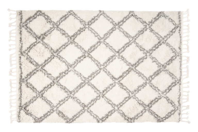 Tappeto Boho con Frange Crema a Scacchiera Shaggy