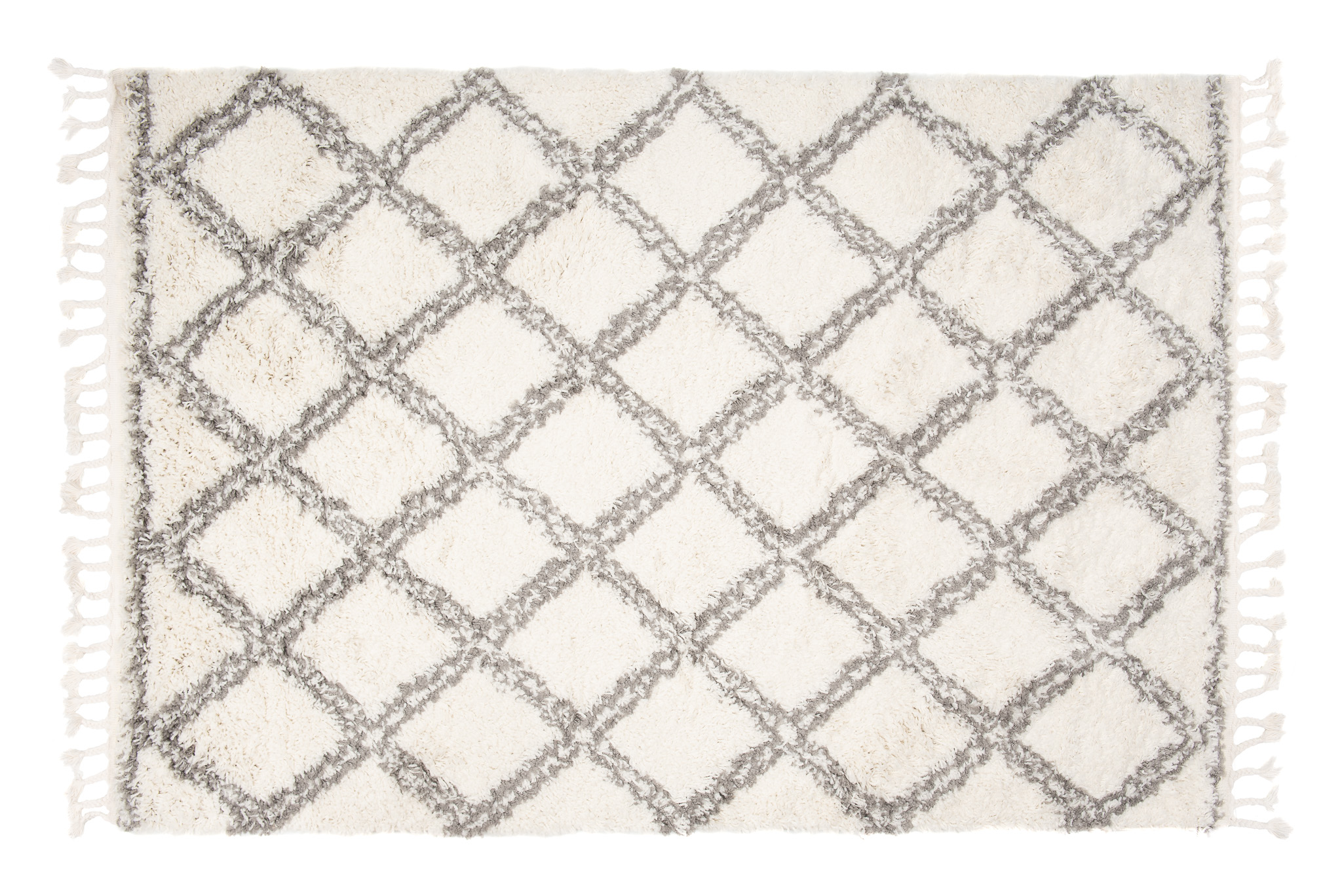 Tappeto Boho con Frange Crema a Scacchiera Shaggy