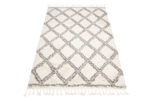 Tappeto Boho con Frange Crema a Scacchiera Shaggy