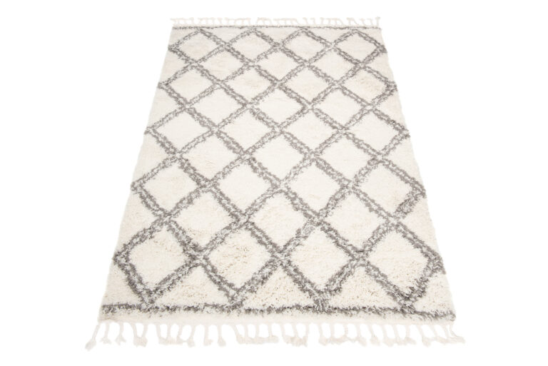 Tappeto Boho con Frange Crema a Scacchiera Shaggy