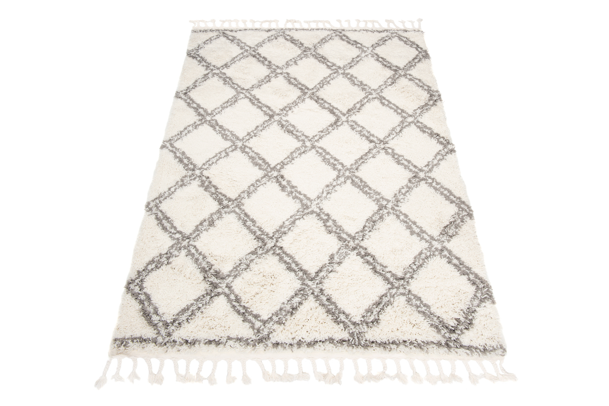 Tappeto Boho con Frange Crema a Scacchiera Shaggy