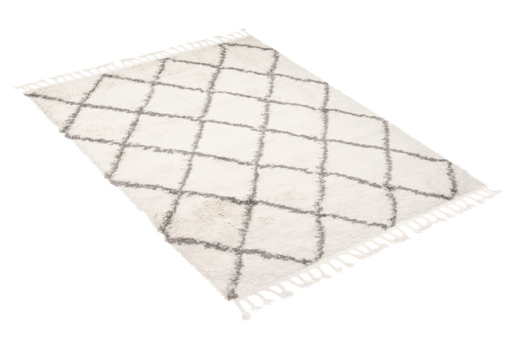 Tappeto Boho con Frange Crema Rombi Shaggy