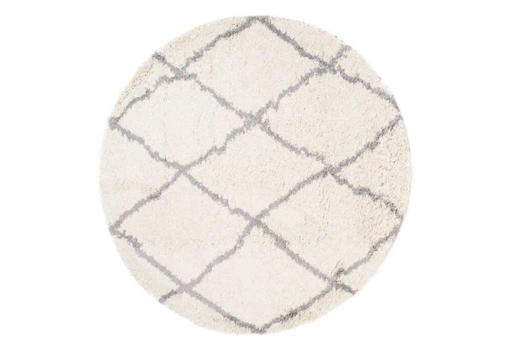 Tappeto Boho Rotondo Crema a Scacchi Shaggy
