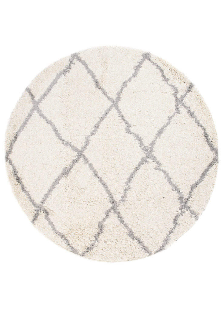 Tappeto Boho Rotondo Crema a Scacchi Shaggy