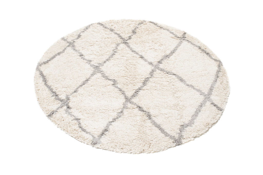 Tappeto Boho Rotondo Crema a Scacchi Shaggy