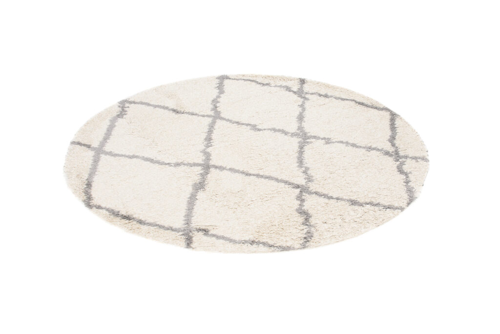 Tappeto Boho Rotondo Crema a Scacchi Shaggy