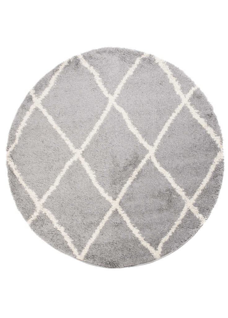 Tappeto Boho Rotondo Grigio a Scacchi Shaggy