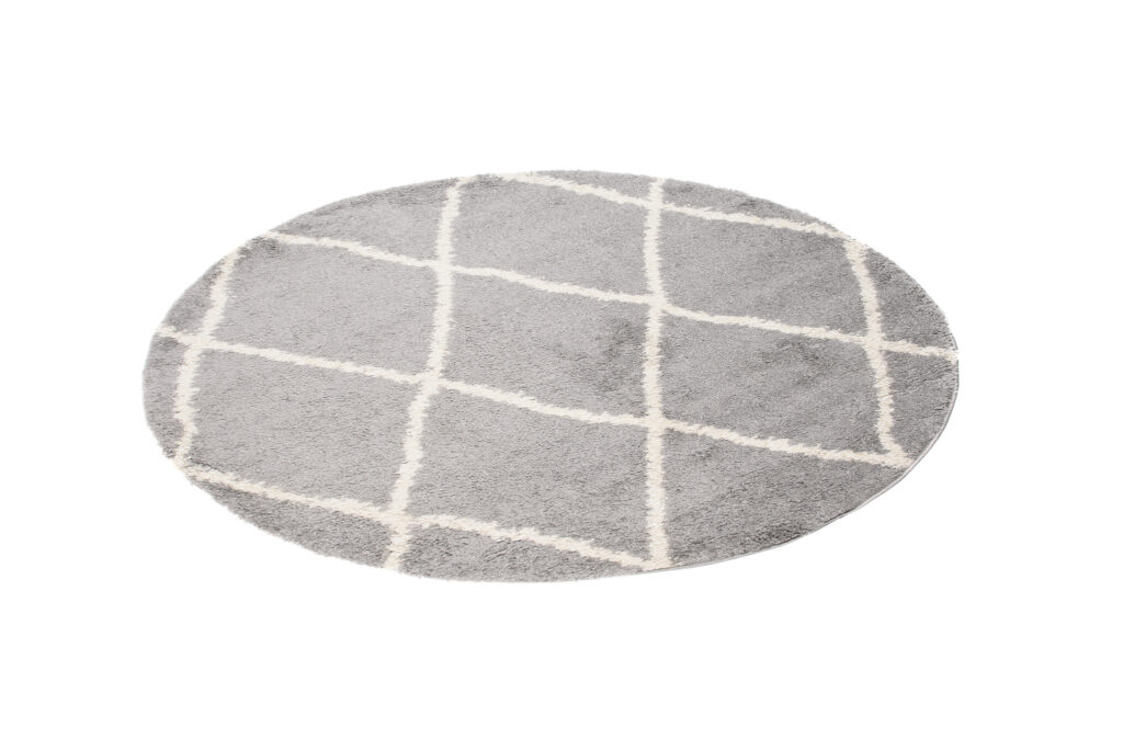 Tappeto Boho Rotondo Grigio a Scacchi Shaggy