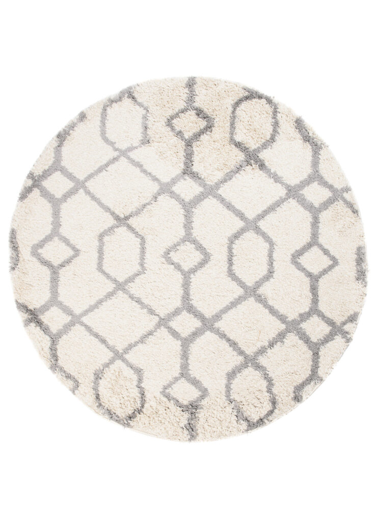 Tappeto Boho Rotondo Crema Geometrico Shaggy