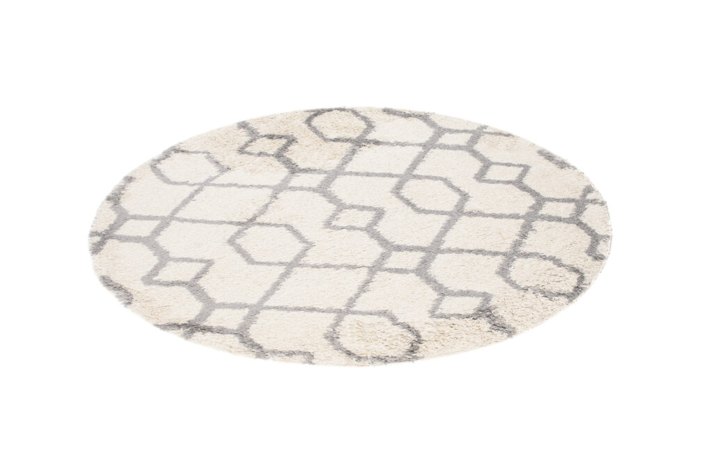 Tappeto Boho Rotondo Crema Geometrico Shaggy