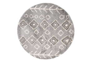 Tappeto Boho Rotondo Grigio Etnico Shaggy
