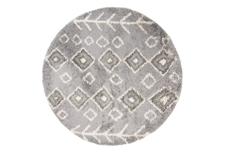 Tappeto Boho Rotondo Grigio Etnico Shaggy