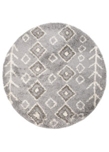 Tappeto Boho Rotondo Grigio Etnico Shaggy