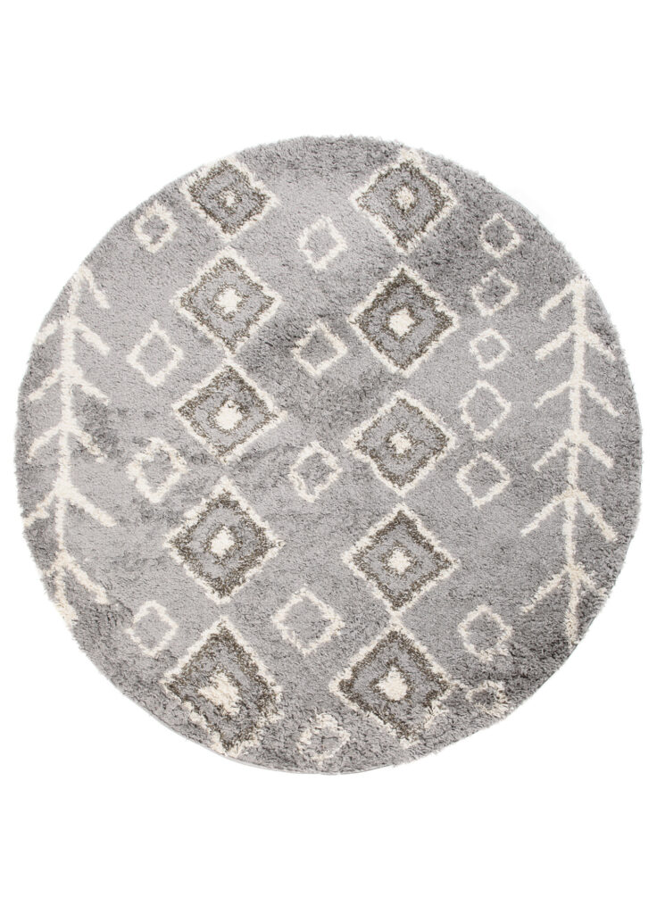 Tappeto Boho Rotondo Grigio Etnico Shaggy