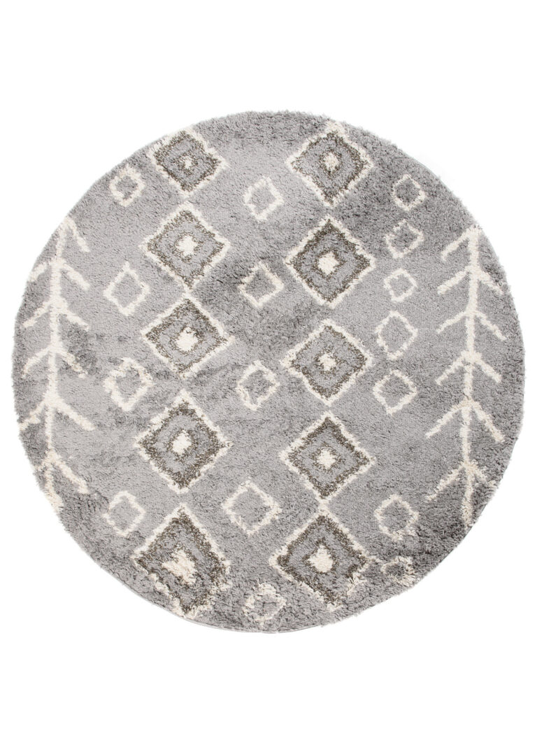 Tappeto Boho Rotondo Grigio Etnico Shaggy