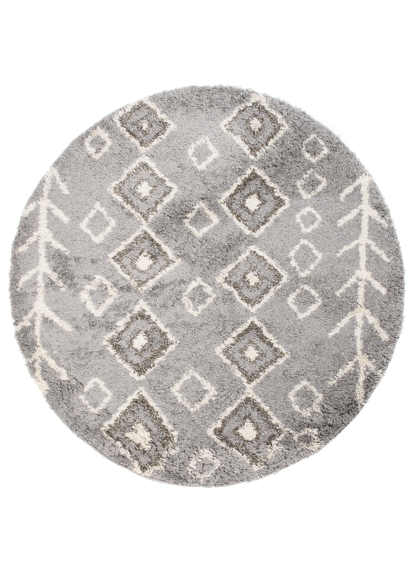 Tappeto Boho Rotondo Grigio Etnico Shaggy