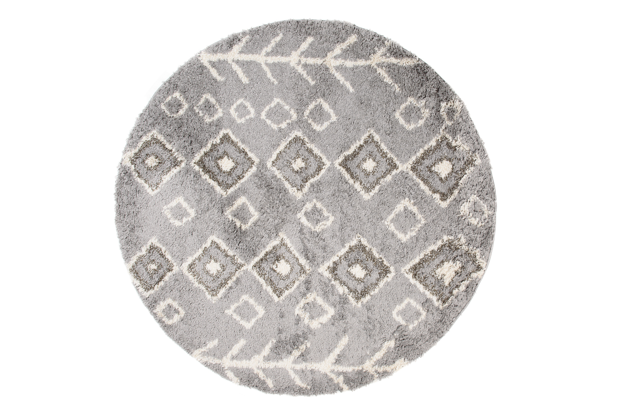 Tappeto Boho Rotondo Grigio Etnico Shaggy