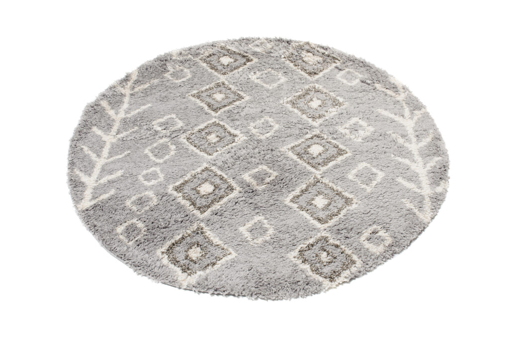 Tappeto Boho Rotondo Grigio Etnico Shaggy