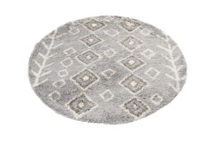 Tappeto Boho Rotondo Grigio Etnico Shaggy