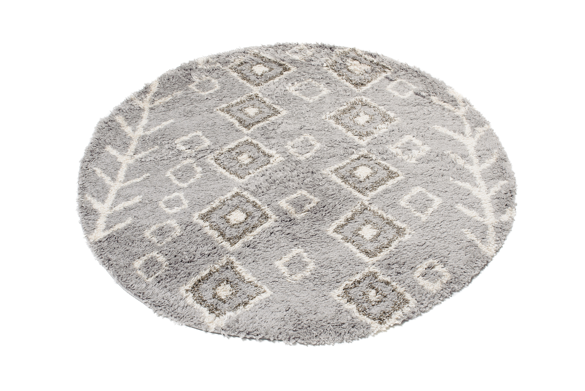 Tappeto Boho Rotondo Grigio Etnico Shaggy