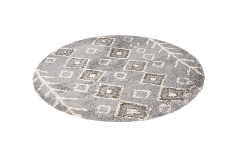 Tappeto Boho Rotondo Grigio Etnico Shaggy